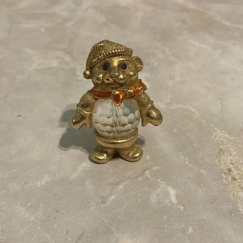 Vintage Swarovski 1980's Gold Tone Crystal Holiday/Crystal Bear Pendant/Jewelry